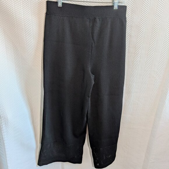 Joseph Ribkoff Black Knit Culottes Pointelle Hem Medium Pull-On Cropped Wide Leg - Picture 6 of 8